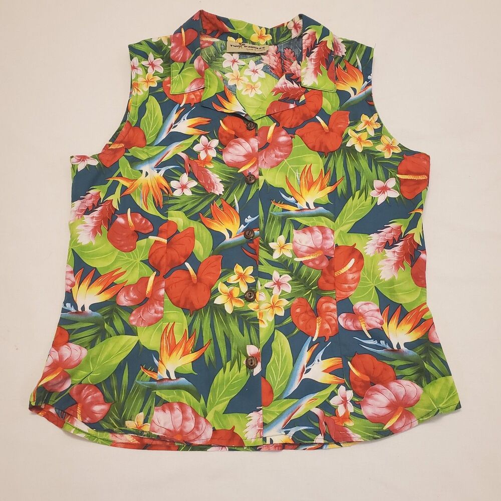 Vtg Two Paddles Womens Tropical Sleeveless Top Sz M Resort Tropical Vacation